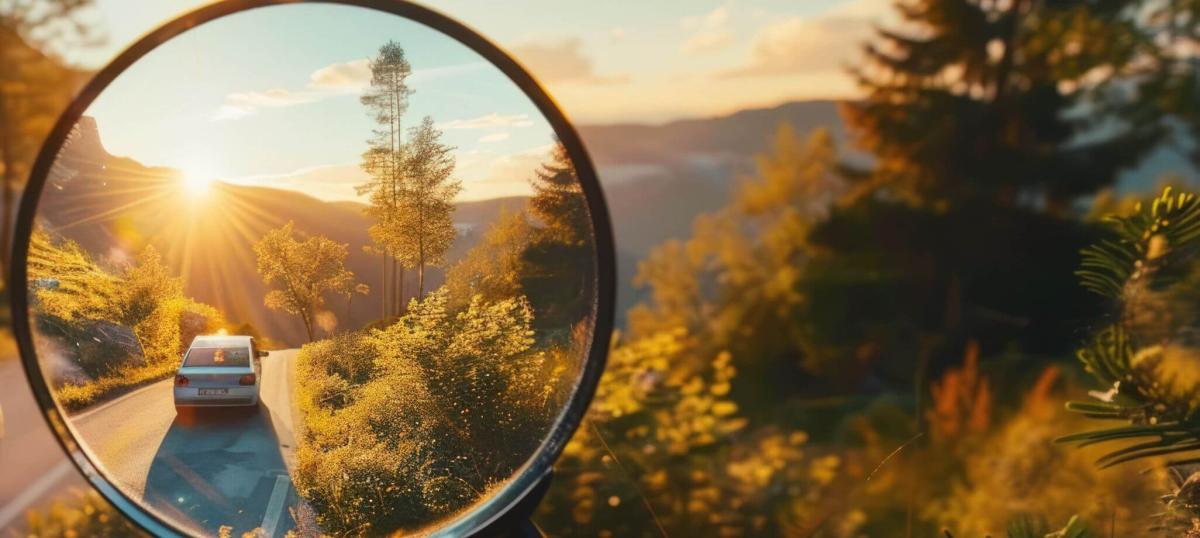 Une loupe zoom et vérifie une voiture d'occasion