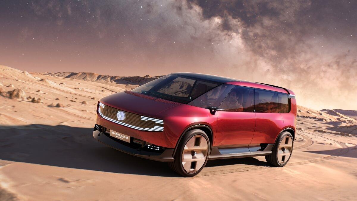 Renault E-Space Concept, monospace électrifié inspiré du premier Espace de 1984, en vue trois quarts avant