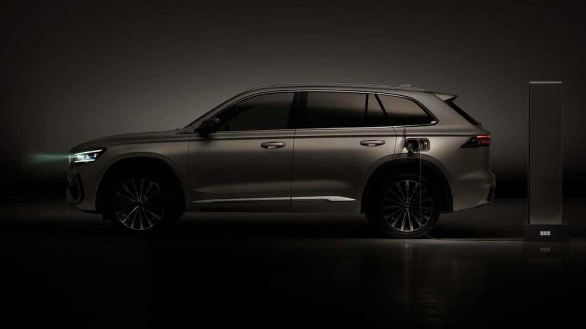 Geely Monjaro EM-i, grand SUV hybride rechargeable chinois présenté au Mondial de l’Auto 2026, en vue trois quarts avant