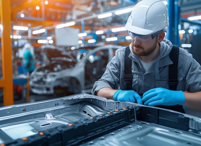 Un ingénieur travaille sur la durée de vie d'une batterie de voiture électrique