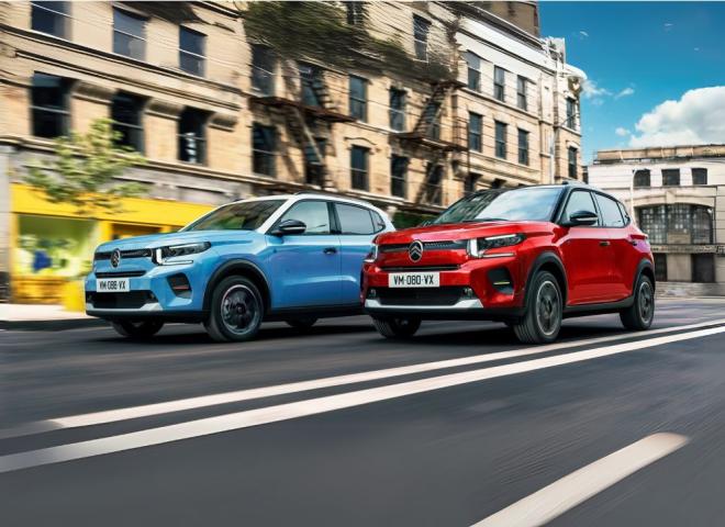 Deux Citroën ë C3 d'occasion, une bleue et une rouge